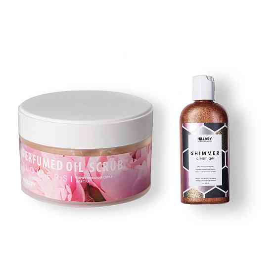Шиммер крем-гель Hillary Shimmer cream-gel + Парфюмированный скраб для тела Hillary Perfumed Oil Scrub Flowers Киев