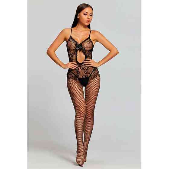 Ефектний прозорий БодіСтокінг з відкритим доступом - Чорний - S/M - Еротична білизна Вінниця