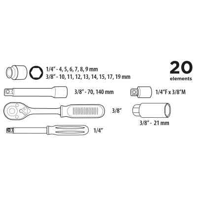 Набор инструментов Top Tools сменных головок 1/4", 3/8" 20 ед. (38D520) Винница