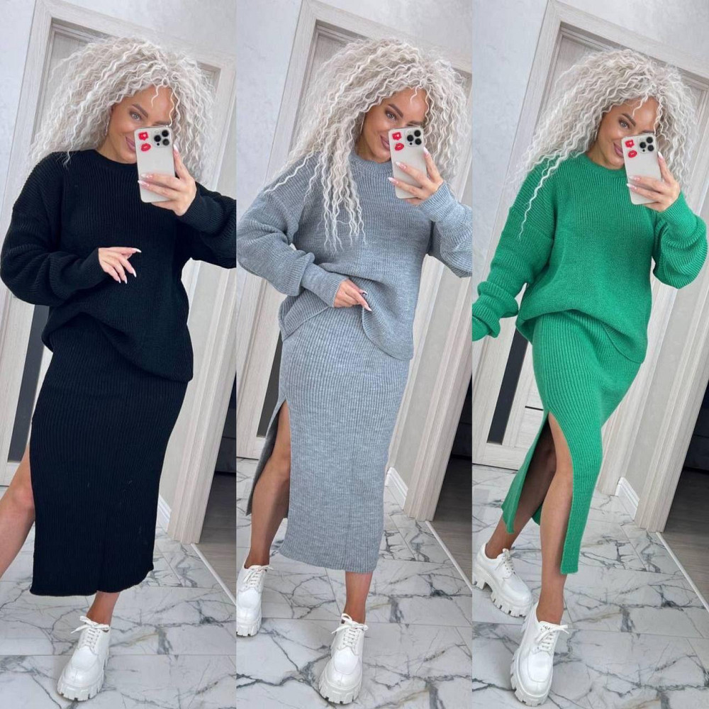 Женский вязаный костюм юбка с разрезом и джемпер.  42-50р. Киев - изображение 2