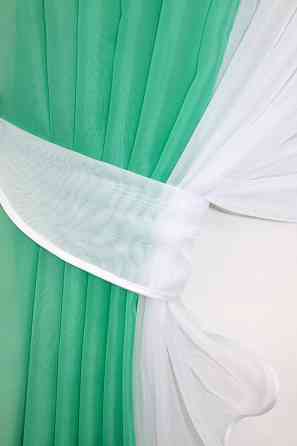 Кухонные шторки VR-Textil № 096к с подвязками мятный с белым 400х170 см (50-993) Киев