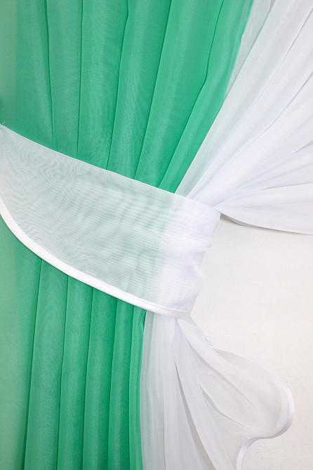 Кухонные шторки VR-Textil № 096к с подвязками мятный с белым 400х170 см (50-993) Киев - изображение 3