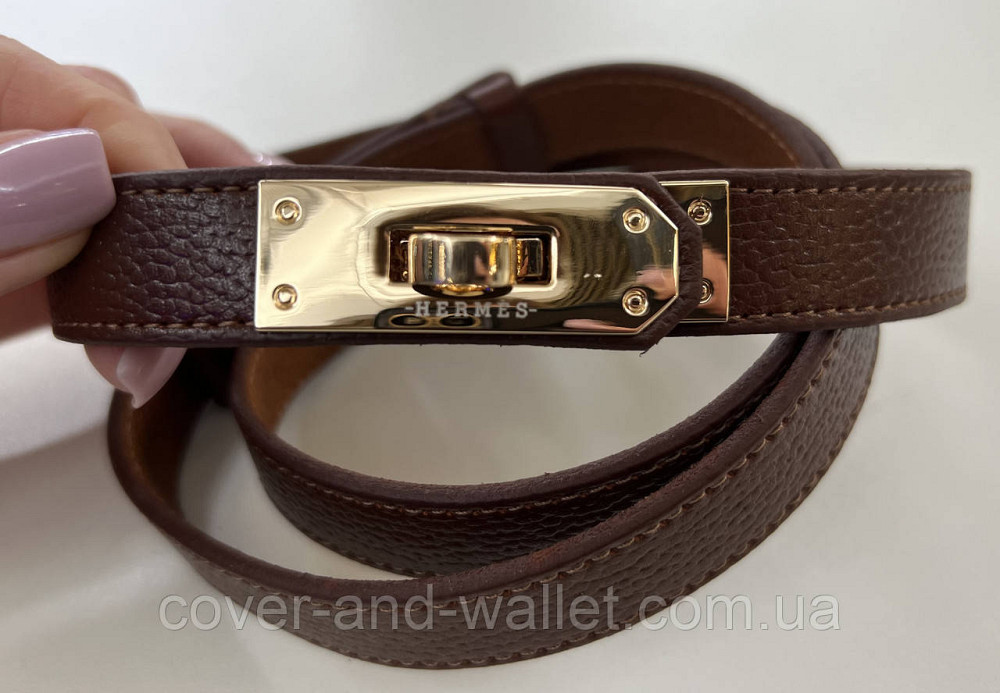 Стильный тонкий женский ремень в коричневом цвете в стиле Hermes 20 мм Puos Киев - изображение 11