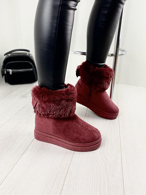 Черевики жіночі A02 бордові еко-замша з утеплювачем висота 16 см платформа 4/9 см (4259) Коломия - фото 7
