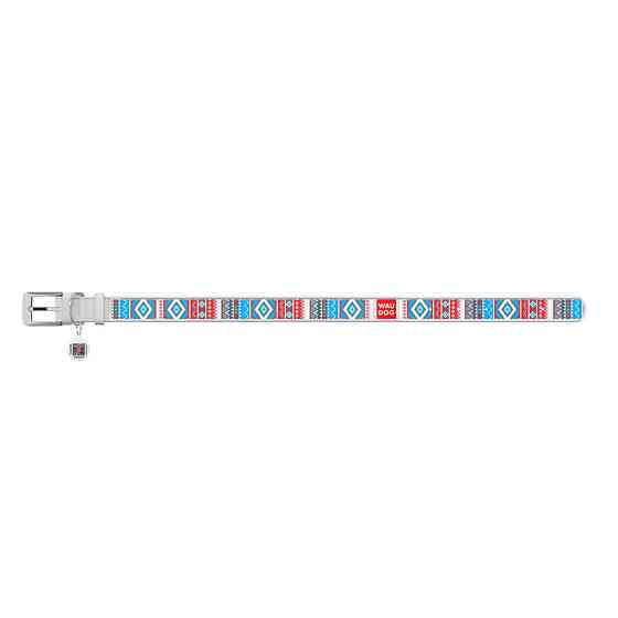 Нашийник для собак шкіряний WAUDOG Design з QR паспортом, малюнок "Етно", Ш 12 мм, Д 18-24 см, білий Вінниця