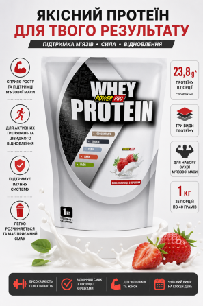 Сывороточный протеин Power Pro Whey Protein +урсоловая кислота 1 кг Клубника со сливками Киев