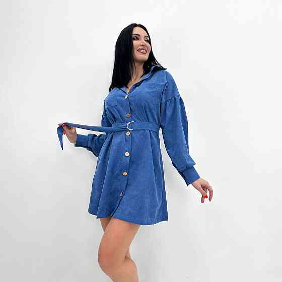 Вельветова сукня з широкими рукавами "Margo" оптом | Батал | Розпродаж моделі Джинс, 50-52 Київ