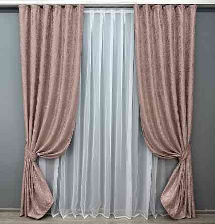 Комплект готових штор VR-Textil Льон мармур Pavliani VO № 1716ш пудровий 100х270 см 2 шт (31-775) Київ