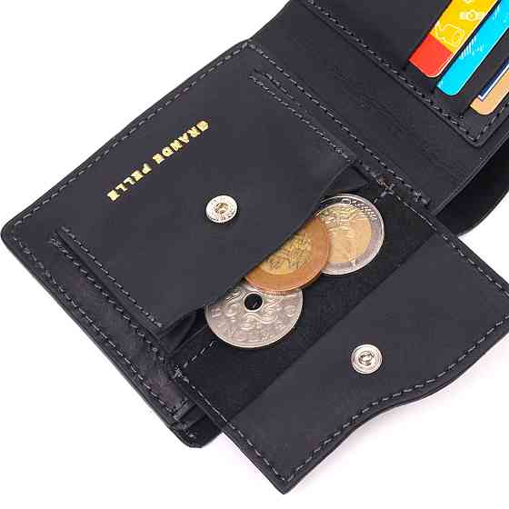 Добротное кожаное портмоне из винтажной кожи в два сложения Слава ЗСУ GRANDE PELLE 16734 Черный Киев