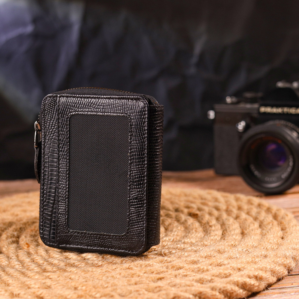 Практичне портмоне з натуральної фактурної шкіри CANPELLINI 21494 Чорне Київ - фото 2