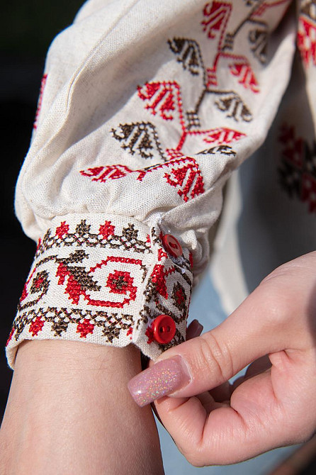 Женская рубашка с вышивкой, вышиванка с длинным рукавом натуральная льняная  топ Киев - изображение 4