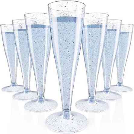 Набір пластикових келихів для шампанського 6 шт преміум класу 133 мл, святкові зі сріблястими блискітками Кам'янець-Подільський