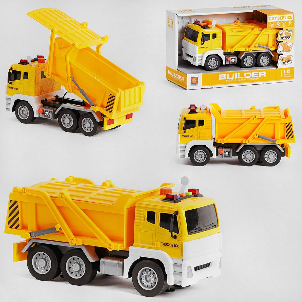 Вантажівка самоскид WENYI інерційна відкидна кришка звук світло 1:12 Жовтий (WY 810 C) Чернігів - фото 1