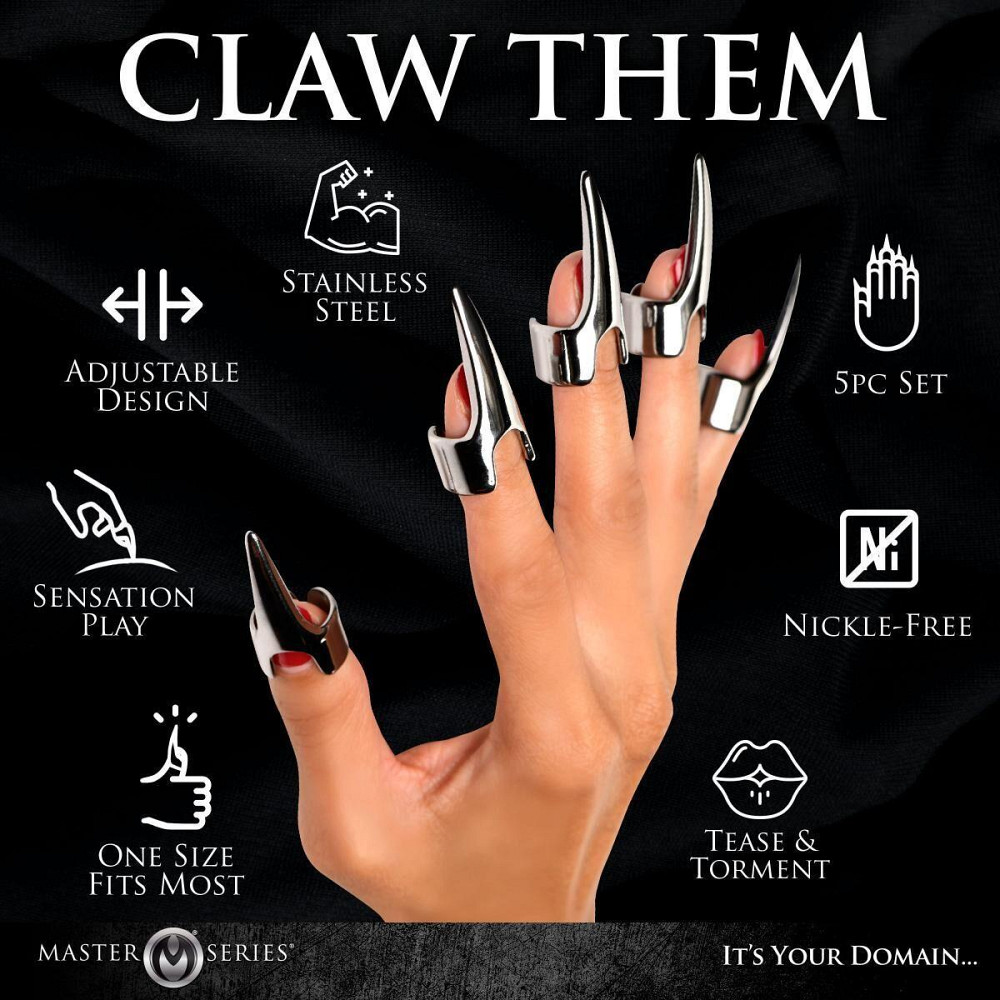 Набор колец с когтями Master Series Five-Piece Sensation Claw Rings - Silver Sex Aura Киев - изображение 8