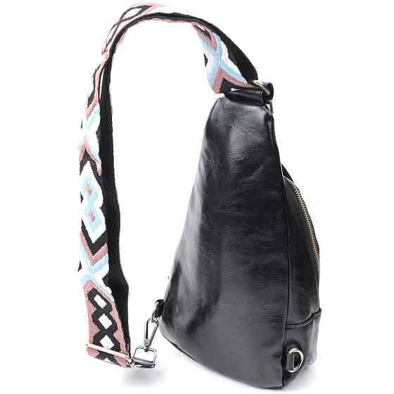 Практичная женская сумка из экокожи с акцентом на текстильную лямку Vintage 22776 Черный Киев