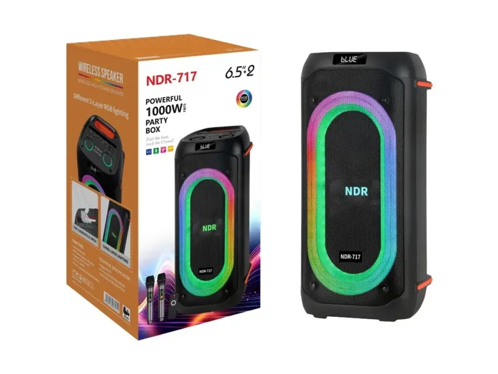 Портативна акустична колонка NDR-717 2x8" TWS/FM/USB/TF/BT/LED/REC з пультом та 2 мікрофонами Одеса - фото 1