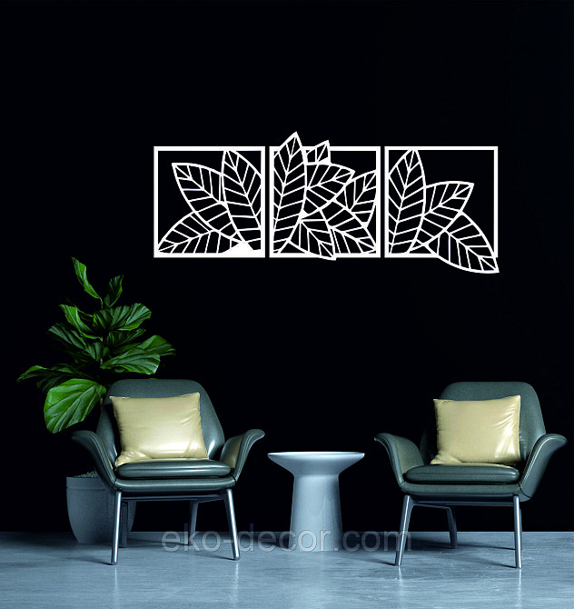 Декоративне настінне Панно «Листя» Декор на стіну 50*120 см, Білий Київ - фото 2