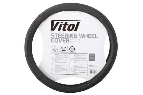 Оплетка на кермо шкіра M без запаху Vitol Lux B-316-BK-M чорний Вінниця