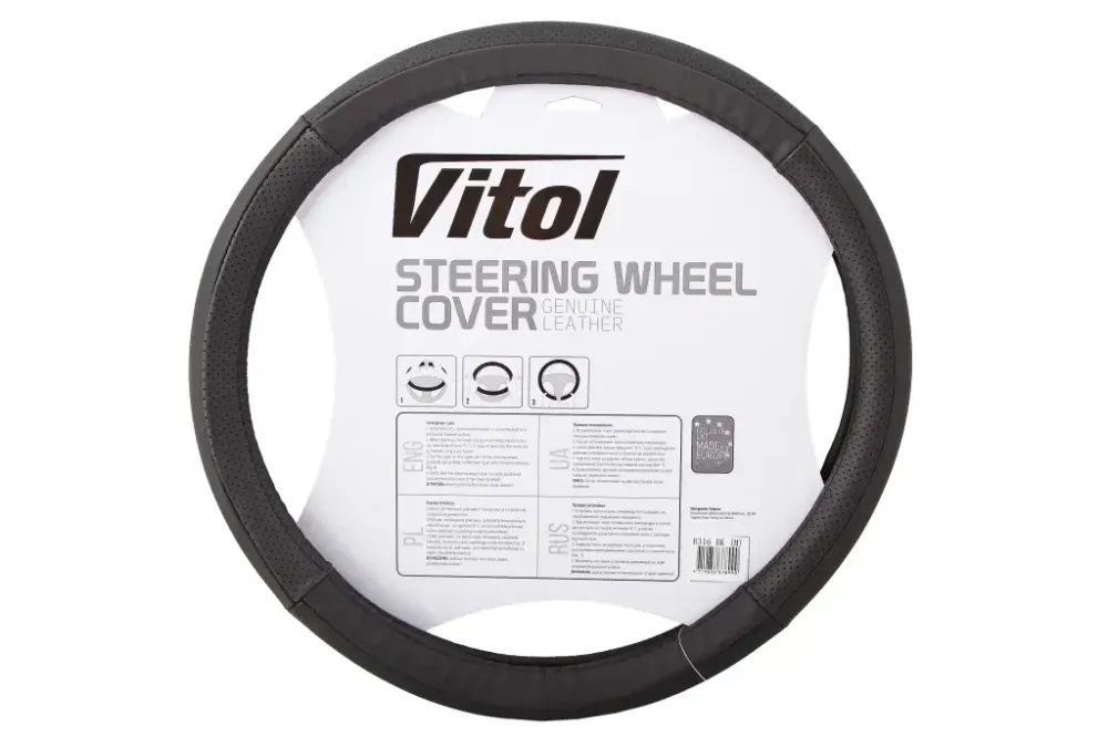 Оплетка на кермо шкіра M без запаху Vitol Lux B-316-BK-M чорний Вінниця - фото 2