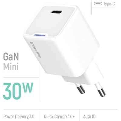 Зарядное устройство ColorWay GaN Mini 30W PD Port PPS USB-C white (CW-CHS054PD-WT) Винница
