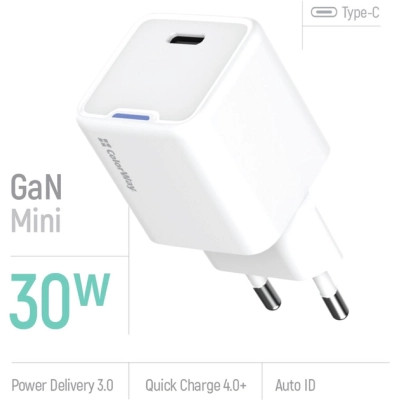 Зарядний пристрій ColorWay GaN Mini 30W PD Port PPS USB-C white (CW-CHS054PD-WT) Вінниця - фото 2