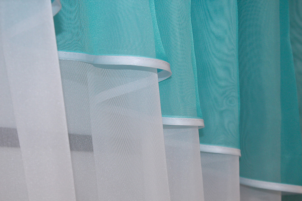 Кухонные шторы VR-Textil № 091к с ламбрекеном и подвязками лазурный с белым 280х170 см (50-374) Киев - изображение 4