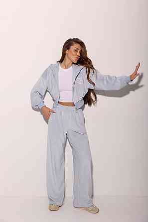 Жіночий прогулянковий костюм-двійка: кофта на блискавці та штани велюр Блакитний, 48/52 Одеса