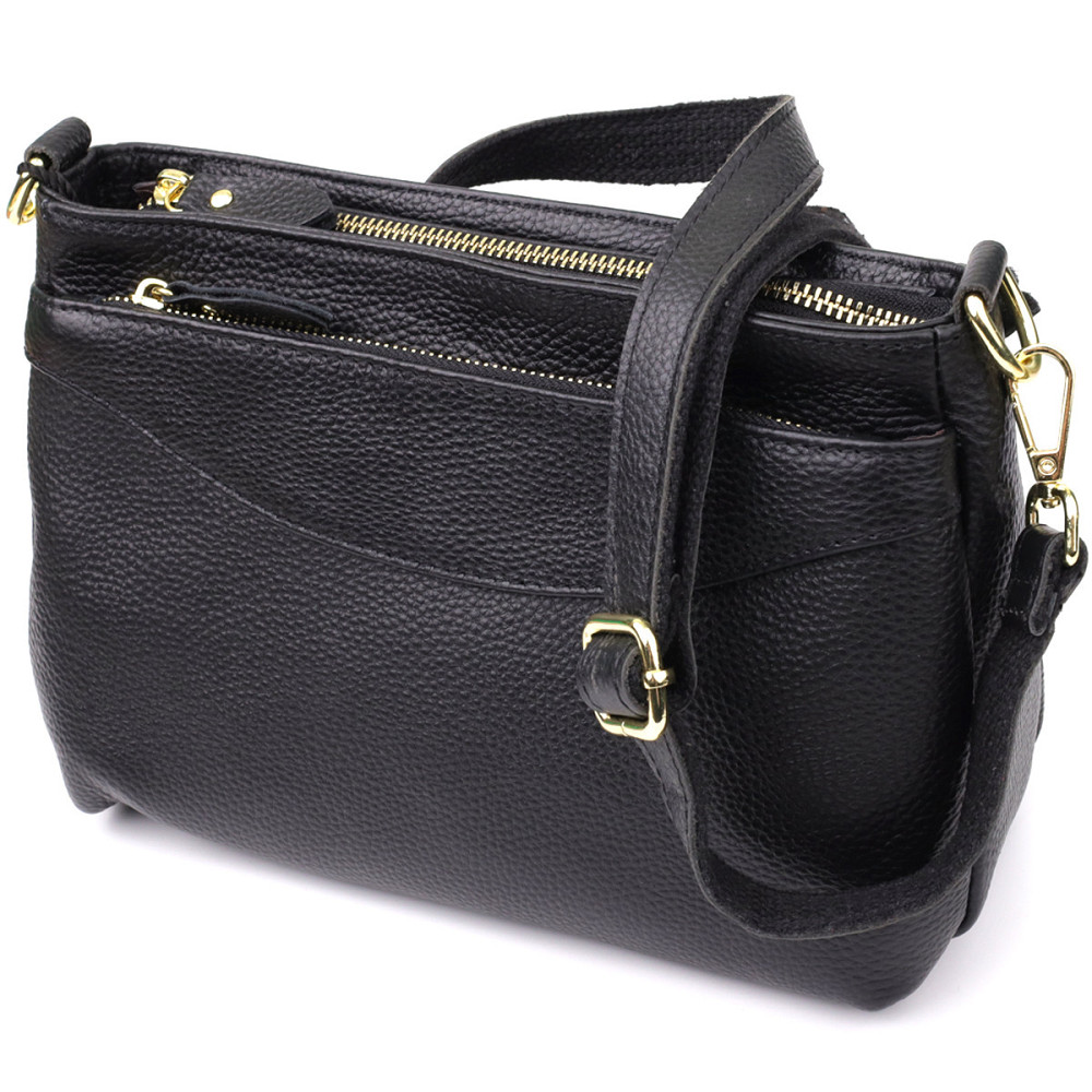 Класична жіноча сумка з жорстким дном із натуральної шкіри Vintage 22987 Чорний Київ - фото 1