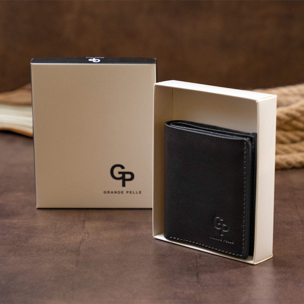 Вертикальне глянсове портмоне з накладною монетницьою GRANDE PELLE 11329 Чорне Київ - фото 10