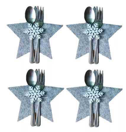 Новогодние чехлы для столовых приборов Звездочки 4 штуки 14 на 14 см серый Киев