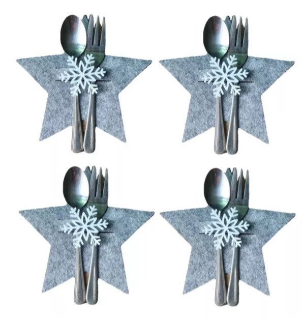 Новорічні прикраси на стіл Зірки 4 штуки 14 на 14 см сірий Київ - фото 1