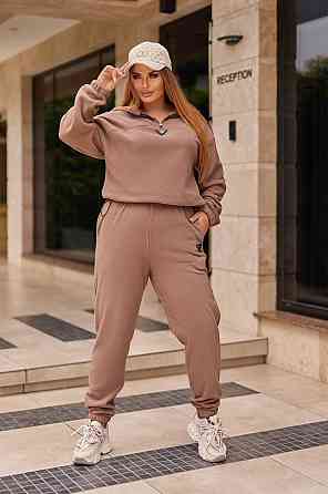 Жіночий теплий прогулянковий костюм-двійка: кофта та штани фліс двосторонній Капучино, 54/56 Одеса