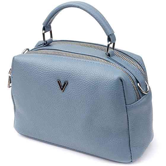 Елегантна сумка жіноча з двома секціями з натуральної шкіри Vintage 22920 Блакитний Київ