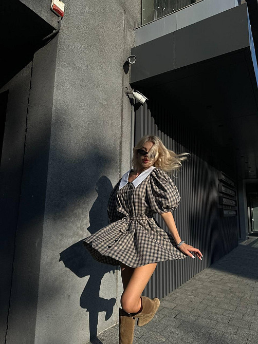 Женское стильное платье в клетку с белым воротником турецкая байка Одесса - изображение 5