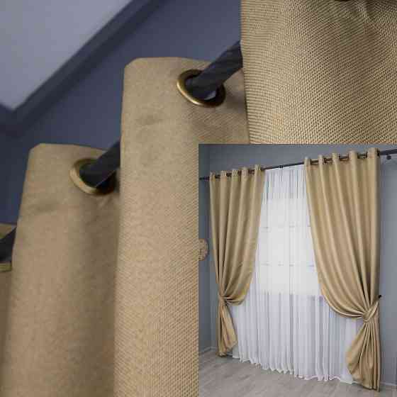 Комплект штор на люверсах VR-Textil Лен-блэкаут Лен Мешковина № 292ш Бежевый 150х250см 2 шт (37-0190) Киев