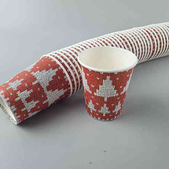 Бумажные стаканы цветные 175мл НГ "ЕЛКИ НА КРАСНОМ"  Маэстро (50 шт) Харьков