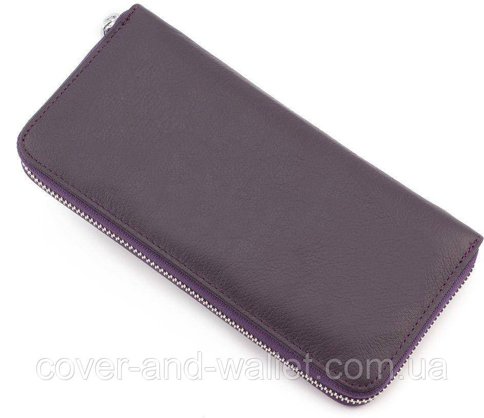 Женский фиолетовый кожаный кошелек на молнии с ремешком ST Киев - изображение 3