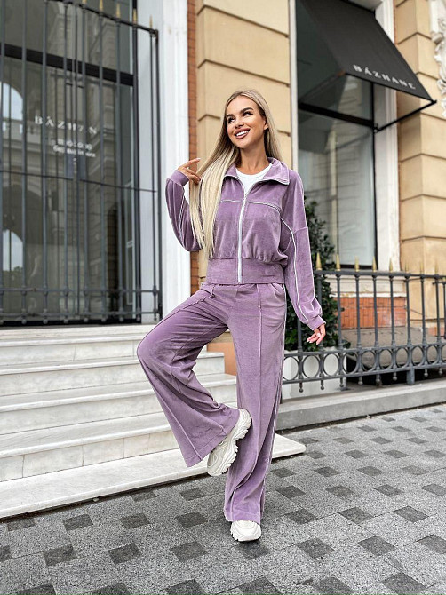 Женский стильный повседневный велюровый костюм двойка Пастельна Фріза Одесса - изображение 5