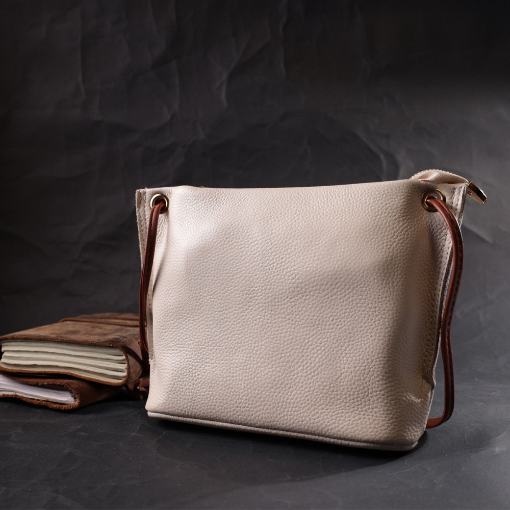 Жіноча трапецієподібна сумка на плече з натуральної шкіри Vintage 22396 Біла Київ - фото 8