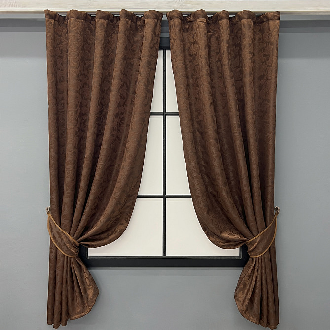Комплект готових штор VR-Textil Жакард № 1088ш Коричневий 130х170 см 2 шт (35-0417) Київ - фото 1