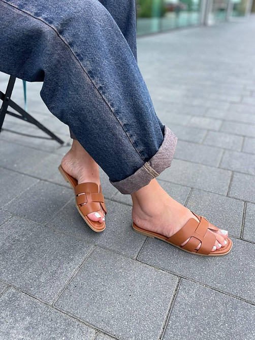 YES MILE Стильні шльопанці жіночі еко-шкіра на плоскій підошві коричневі YES MILE SF-16 р. 36-4 Коломыя - изображение 7