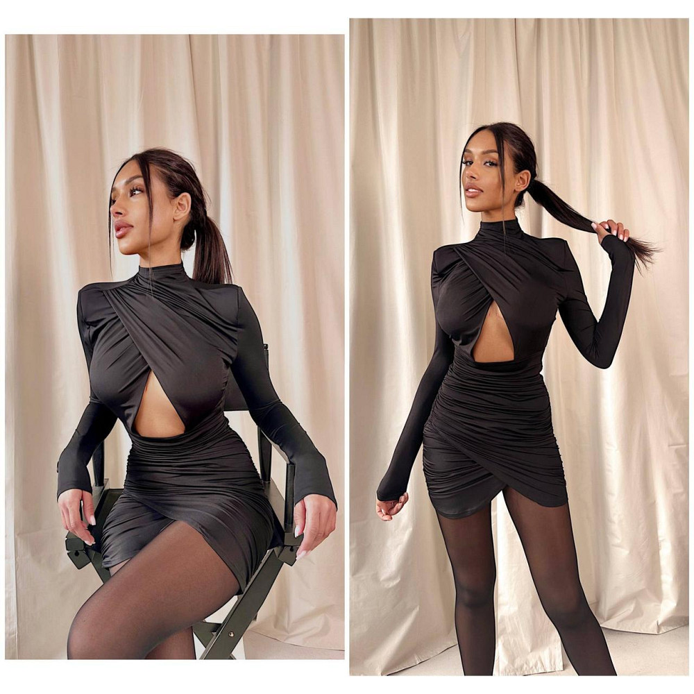 Женское привлекательное мини платье из микродайвинга Черный, 44/46 Одесса - изображение 1