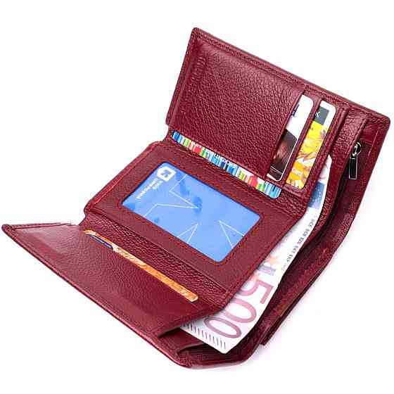 Симпатичний жіночий гаманець у три складання з натуральної шкіри ST Leather 19470 Бордовий Київ