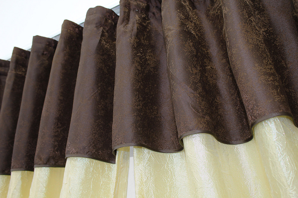 Кухонные шторы VR-Textil № 073к с ламбрекеном и подхватами светло-золотистый с коричневым 270х170 см (52-0170) Киев - изображение 5