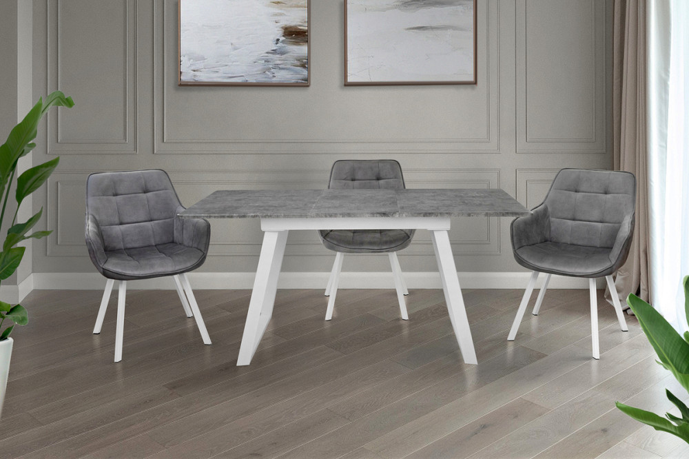 Стіл Тандем 120(+40)*75 білий метал/мрамор світл Київ - фото 2