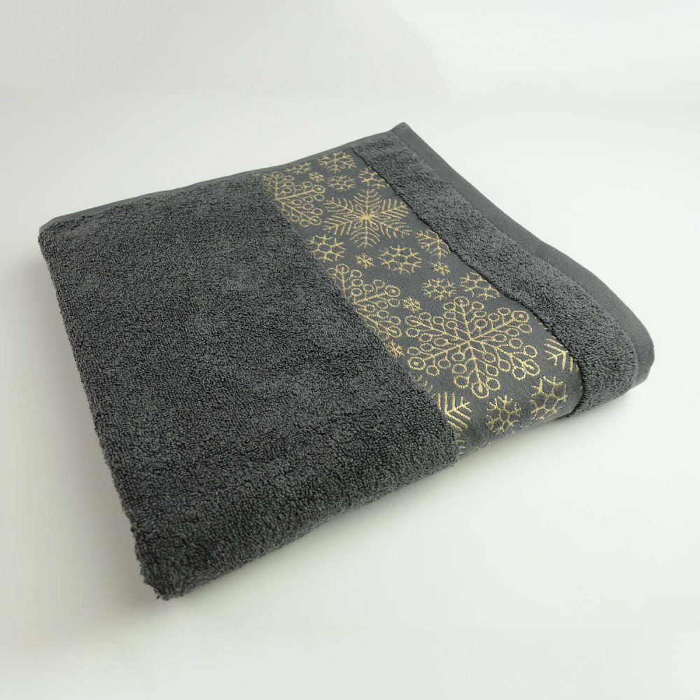 Комплект махровых полотенец Новогодние Merry Christmas Снег 3шт GM Textile 40х70см, 50х90см, 70х140см 500г/м2 (Темно-Серый) Сумы - изображение 3