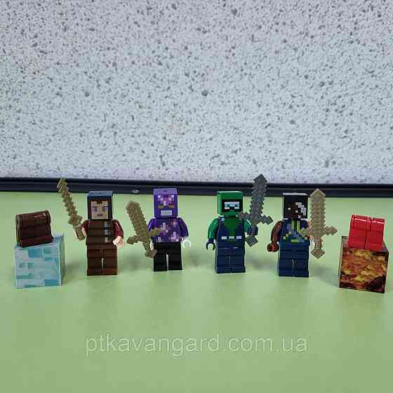Набір фігурок Minecraft 4 шт з магнітними блоками та ніжками фігурок, зброя 4021 Хмельницький