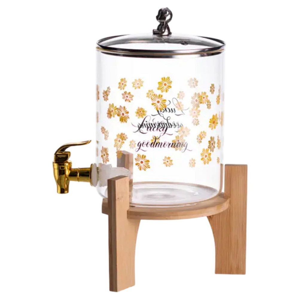 Лимонадниця з краном на дерев'яній підставці 3.6 л скляна лимонадниця диспенсер для напоїв HP-34-17 Коломия - фото 2