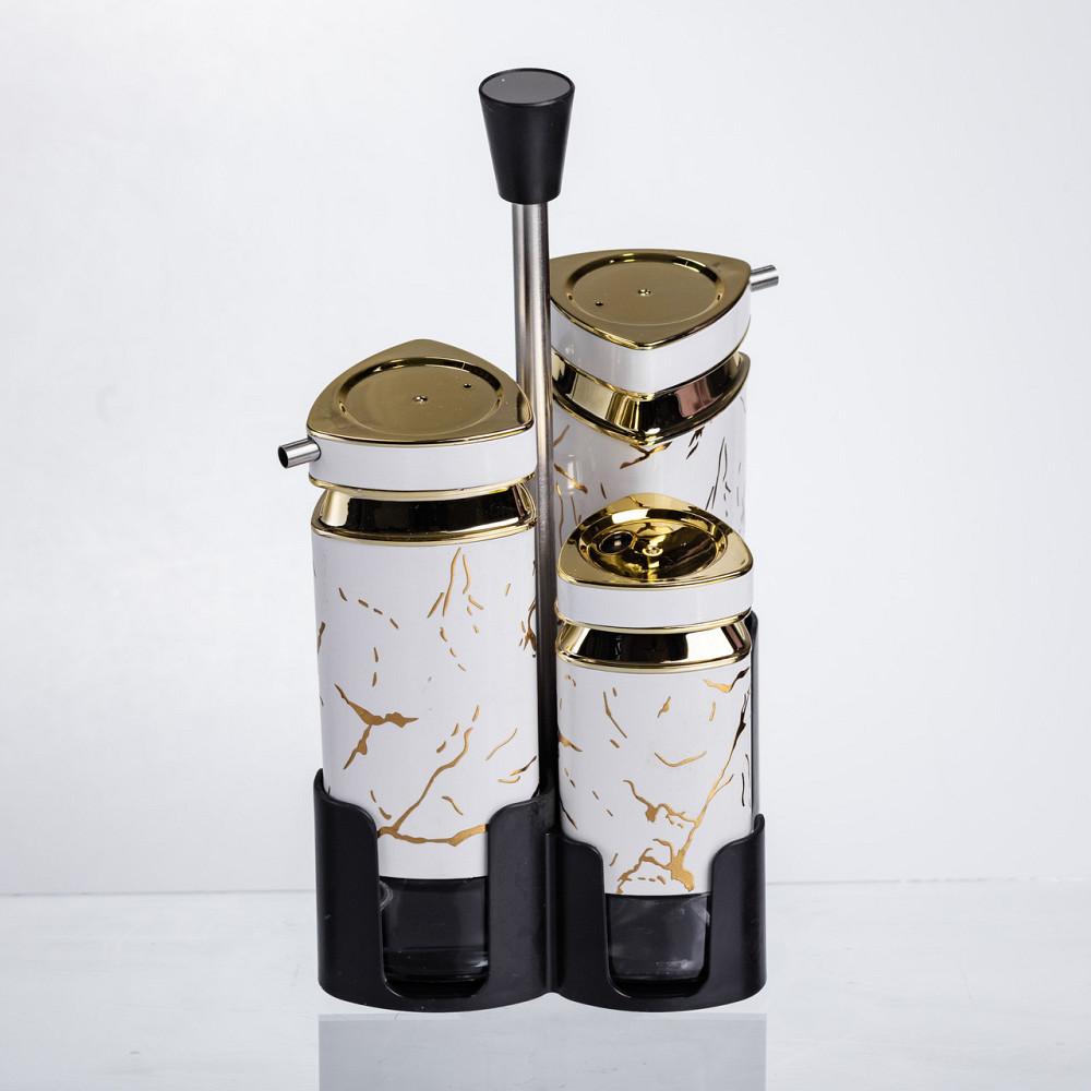 Yiwu Набір баночок для спецій і рідких текстур 4 предмети на підставці білий мармур HP-1331 Коломыя - изображение 2