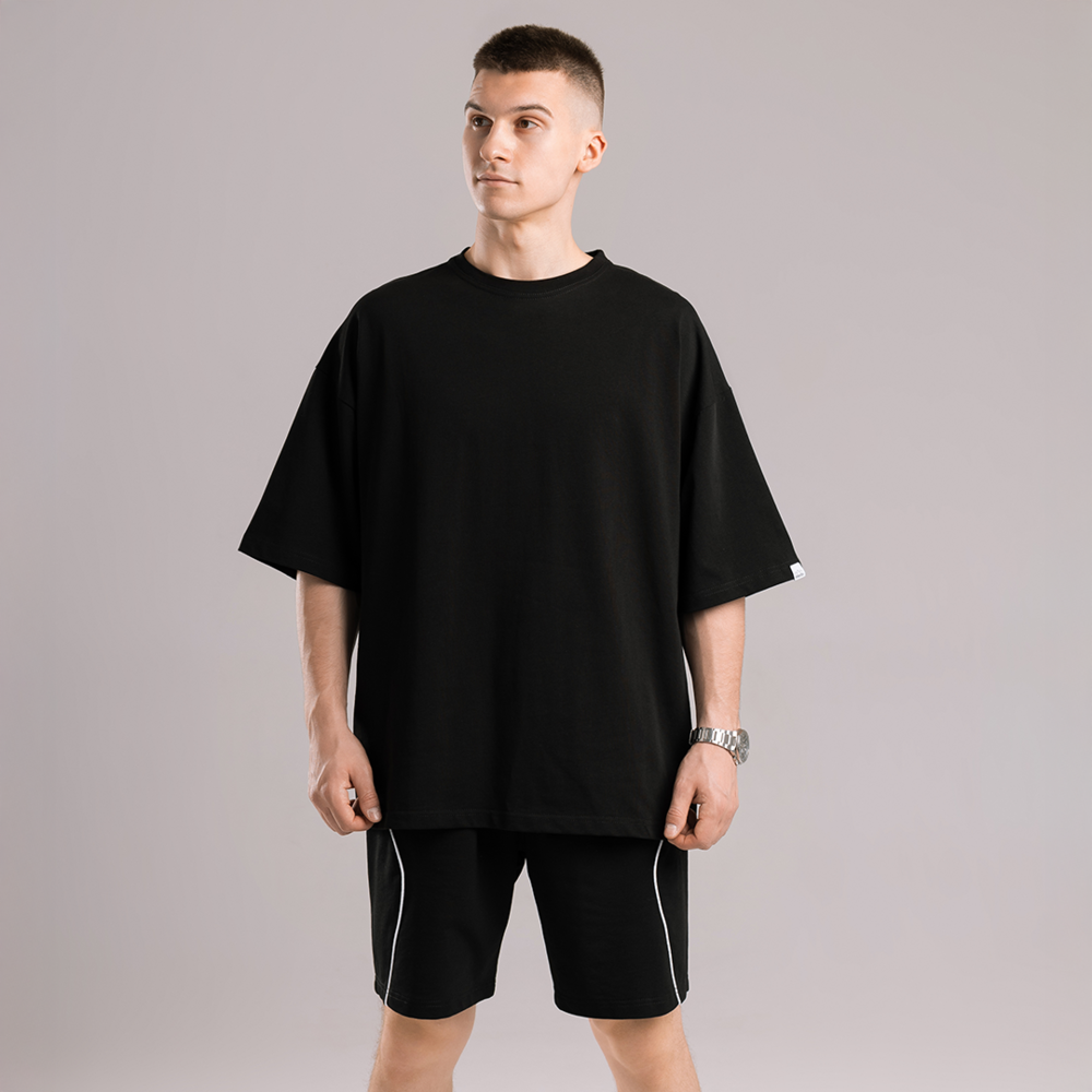 Базова чорна оверсайз футболка чоловіча весна літо однотон. Футболка оверсайз Pobedov Nude Київ - фото 7